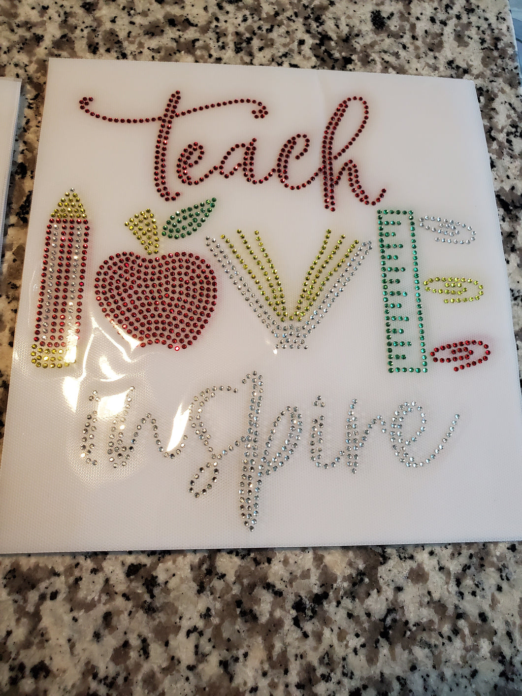 Teach Love Inspire Rhinestone Transfer Sheet