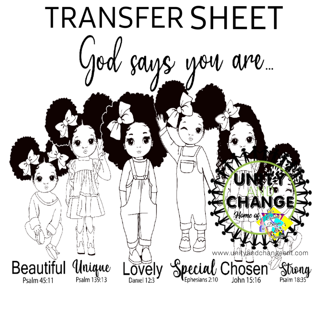 God Says You Are KIDS COLORING Transfer Sheet