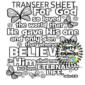John 3:16 KIDS COLORING Transfer Sheet