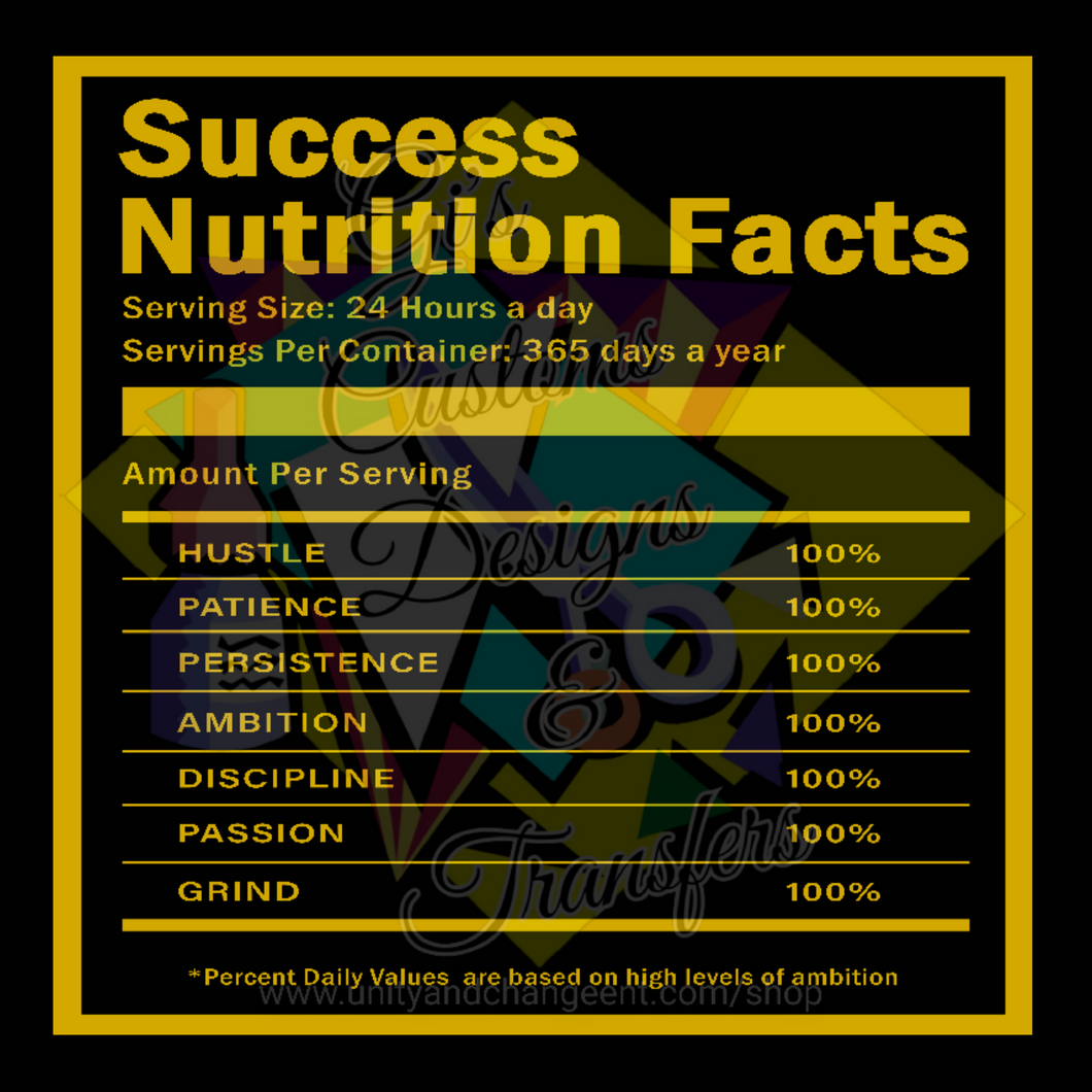 Success Nutrition Facts Transfer Sheet